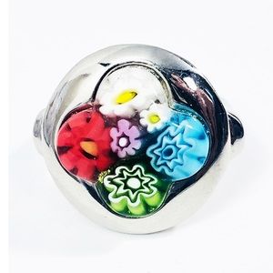 Vintage millefiori Silvertone Murano style ring